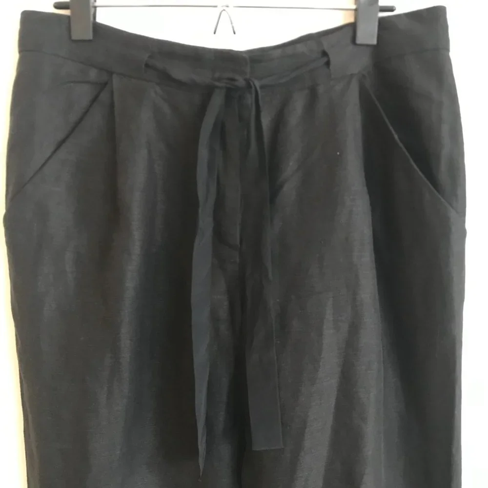 Wilfred Black Linen Cropped Pants Drawstring Tie Waist Size 6